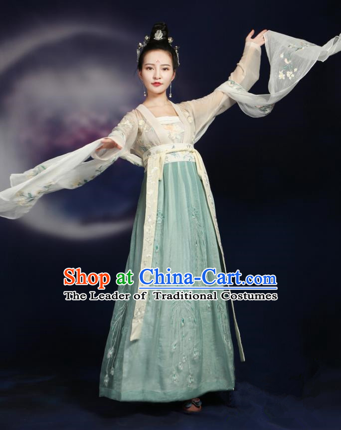 Traditional Ancient Chinese Tang Dynasty Palace Lady Apsara Flying Dance Costume Embroidered Slip Skirt, Elegant Hanfu Clothing Chinese Imperial Princess Clothing for Women