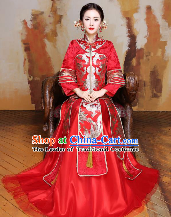 Traditional Chinese Wedding Costumes Traditional Xiuhe Suits Wedding Bride Dress Ancient Chinese bridal hair Accessory Headwear