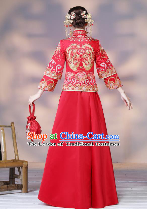 Traditional Chinese Wedding Costumes Traditional Xiuhe Suits Wedding Bride Dress Ancient Chinese bridal hair Accessory Headwear