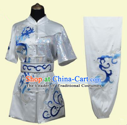 Top Grade Martial Arts Costume Kung Fu Training Clothing, Tai Ji Embroidery Long Fist White Uniform Gongfu Wushu Costume for Women for Men