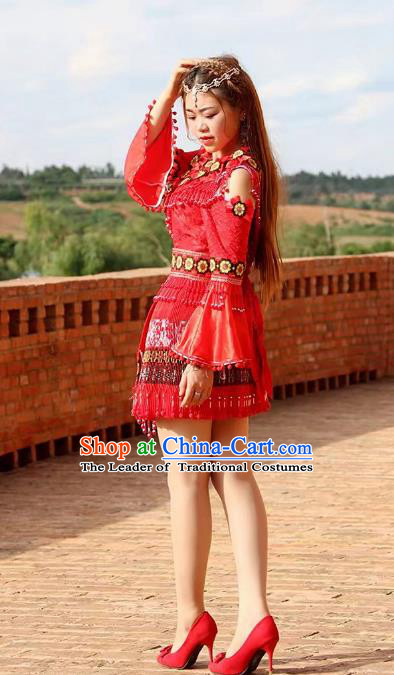 Traditional Chinese Miao Nationality Dancing Costume Hmong Female Folk Dance Ethnic Pleated Skirt Chinese Minority Nationality Embroidery Costume for Women