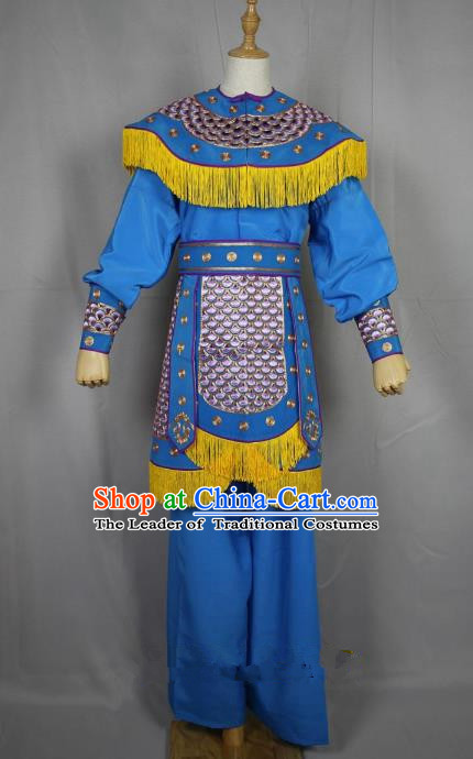 Traditional Beijing Opera Swordplay Embroidered Costume Female Warrior Dress, Ancient Chinese Peking Opera Blues Embroidery Clothing