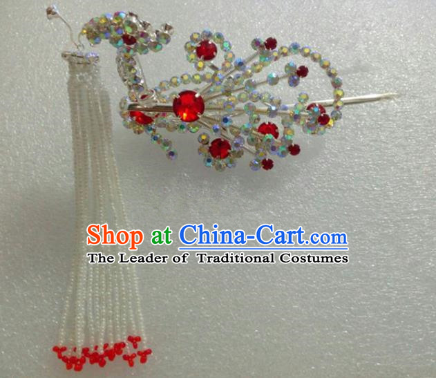 Traditional Handmade Chinese Ancient Classical Hair Accessories Barrettes Xiuhe Suit Phoenix Hairpin, Hanfu Hair Fascinators for Women