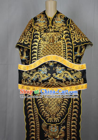 Traditional China Beijing Opera Takefu General Black Costume, Ancient Chinese Peking Opera Wu-Sheng Military Officer Warrior Embroidery Clothing