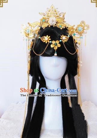 Traditional Handmade Chinese Ancient Classical Princess Hair Accessories Complete Set Tassel Phoenix Coronet, Wedding Hairpins Hair Jewellery Hair Fascinators for Women