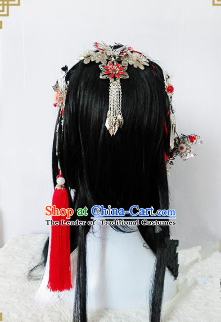 Traditional Handmade Chinese Ancient Classical Princess Hair Accessories Tassel Hanfu Hairpins Complete Set, Hair Jewellery Hair Fascinators for Women