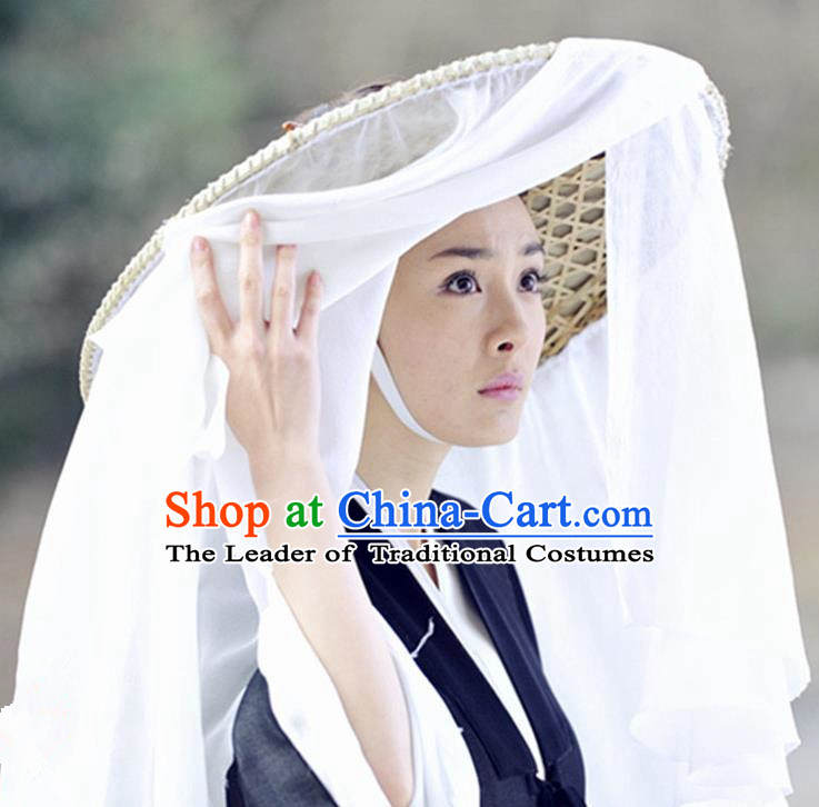 Traditional Handmade Chinese Ancient Swordswoman Hat Accessories, China Hanfu Chivalrous Women White Bamboo Hat