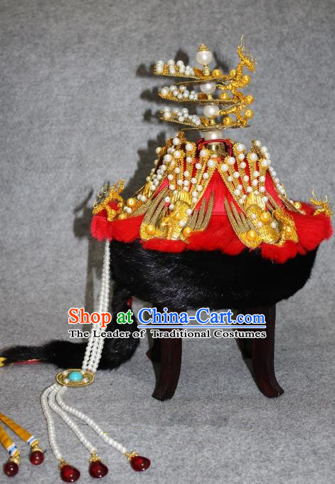 Traditional Handmade Chinese Ancient Classical Hair Accessories Peking Opera Empress Hat, China Beijing Opera Qing Dynasty Manchu Queen Headwear