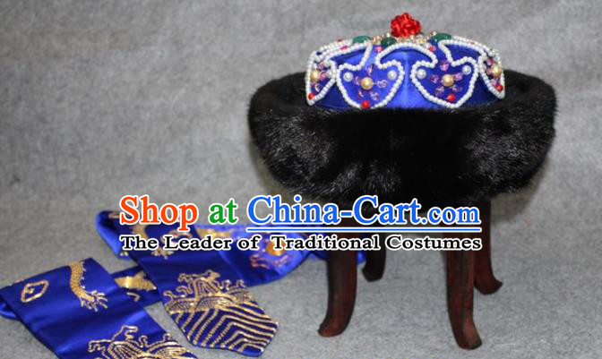 Traditional Handmade Chinese Ancient Classical Hair Accessories Peking Opera Emperor Hat, China Beijing Opera Qing Dynasty Manchu Majesty Headwear