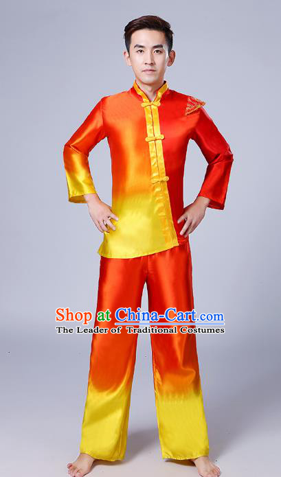 Traditional Chinese Yangge Fan Dancing Costume Modern Dance Dress Clothing and Headwear