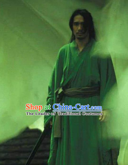Traditional Chinese Ancient Swordsman Costume, Chinese Qin Dynasty Kawaler Hanfu Green Clothing