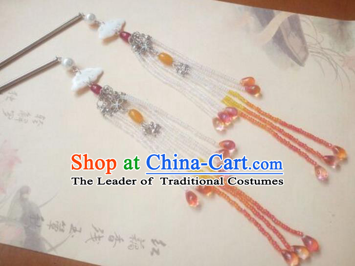Traditional Chinese Ancient Classical Handmade Hair Accessories Palace Lady Tassel Shell Step Shake, Hanfu Hair Stick Hair Fascinators Hairpins for Women