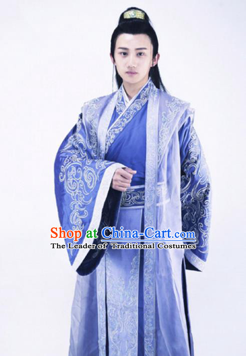 Traditional Chinese Ancient Hanfu Swordsman Costume, Chinese Han Dynasty Nobility Childe Kawaler Clothing for Men