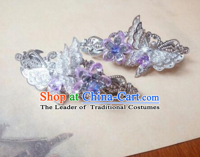 Traditional Chinese Ancient Classical Handmade Palace Princess Coloured Glaze Butterfly Hair Claw Hair Accessories, Hanfu Hair Stick Hair Fascinators Hairpins for Women
