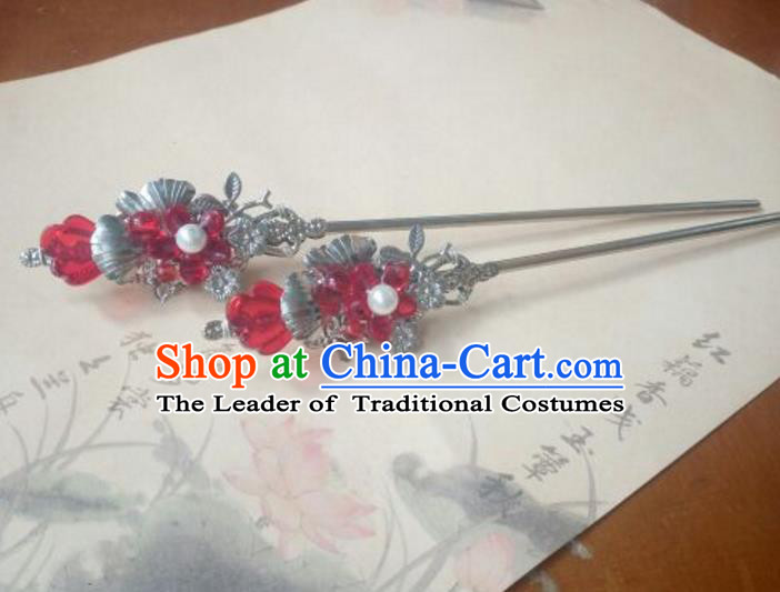 Traditional Handmade Chinese Ancient Classical Palace Lady Hair Accessories Hair Jewellery, Hair Fascinators Red Beads Hairpins for Women