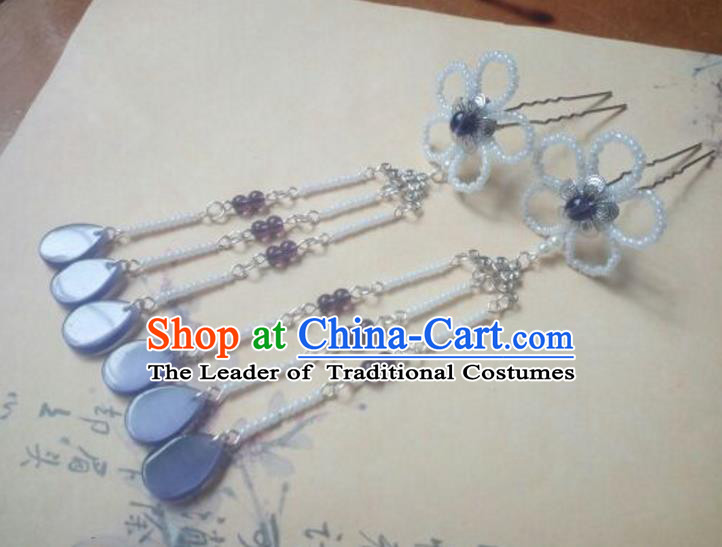Traditional Handmade Chinese Ancient Classical Palace Lady Hair Accessories Hanfu Beads Tassel Hair Stick, Hair Fascinators Hairpins for Women