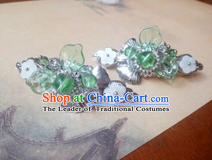 Traditional Handmade Chinese Ancient Classical Hanfu Hair Accessories Palace Lady Green Bead Hair Claw, Princess Hairpins Hair Stick Headwear for Women
