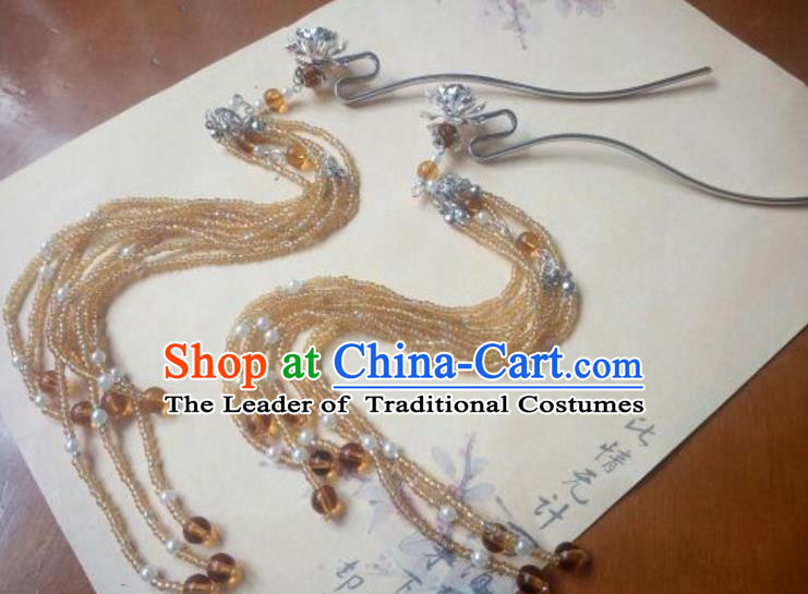 Traditional Handmade Chinese Ancient Classical Palace Lady Hair Accessories Hairpins Long Tassel Step Shake for Women