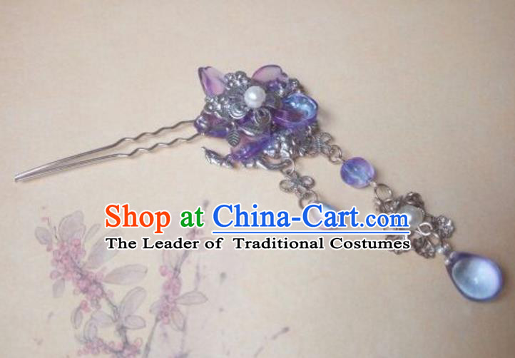 Traditional Handmade Chinese Ancient Classical Hair Accessories Hairpins Tassel Purple Step Shake for Women