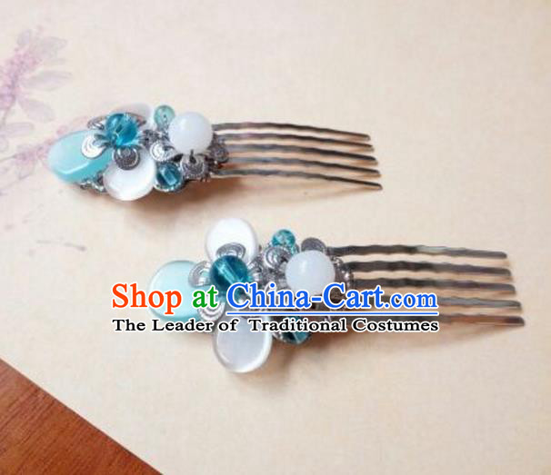 Traditional Handmade Chinese Ancient Classical Hair Accessories Hairpins Blue Hair Comb for Women