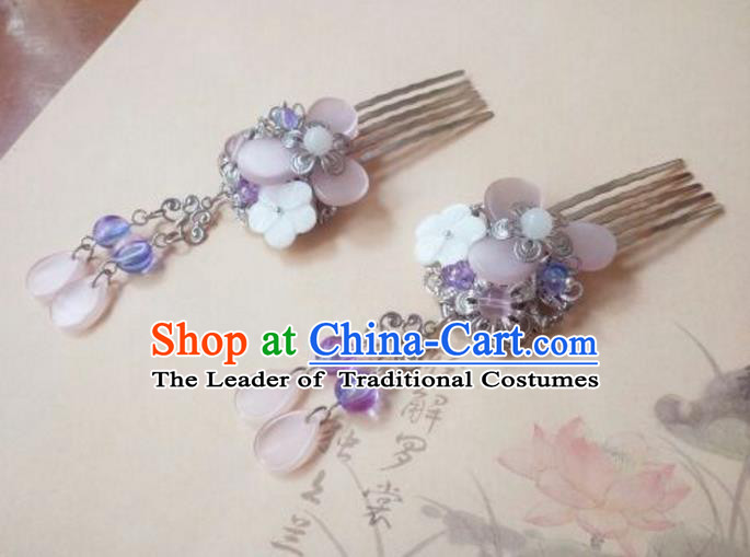 Traditional Handmade Chinese Ancient Classical Hair Accessories Purple Shell Tassel Hair Comb for Women