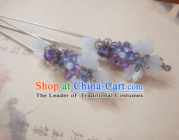 Traditional Handmade Chinese Ancient Classical Hanfu Hair Accessories Purple Step Shake, Princess Palace Lady Hairpins Hair Stick for Women