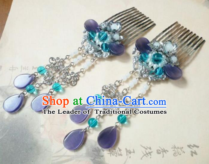 Traditional Handmade Chinese Ancient Classical Hanfu Hair Accessories Tassel Hair Comb, Princess Palace Lady Hairpins for Women