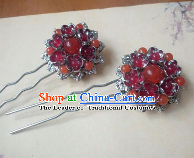 Traditional Handmade Chinese Ancient Classical Hanfu Hair Accessories Red Beads Hairpins, Princess Headpiece Step Shake Hair Fascinators for Women