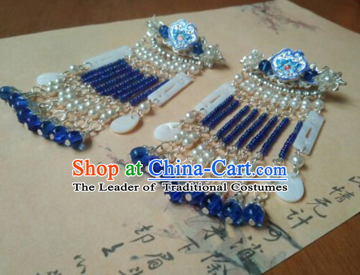 Traditional Handmade Chinese Ancient Classical Hanfu Accessories Palace Lady Blueing Hairpins Tassel Step Shake for Women