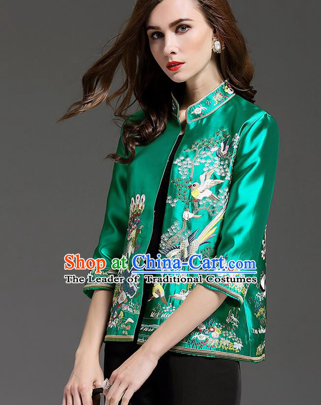 Traditional Top Grade Asian Chinese Costumes Classical Embroidery Green Short Coat, China National Upper Outer Garment Embroidered Jacket for Women