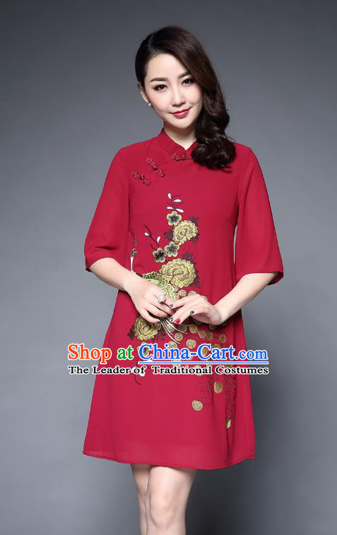 Traditional Ancient Chinese Young Women Cheongsam Dress Republic of China Tangsuit Stand Collar Blouse Dress Tang Suit Clothing