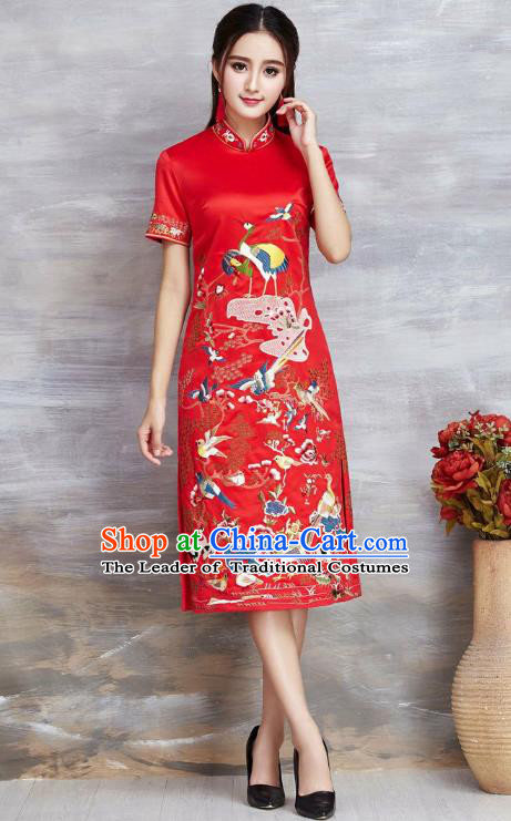 Traditional Ancient Chinese Young Women Cheongsam Dress Republic of China Tangsuit Stand Collar Blouse Dress Tang Suit Clothing