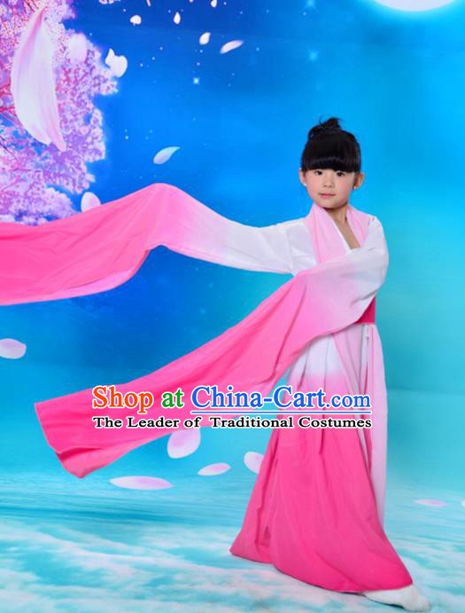 Traditional Asian Oriental Water Sleeve Costumes, China Tang Dynasty Hanfu Princess Fairy Pink Dress for Kids