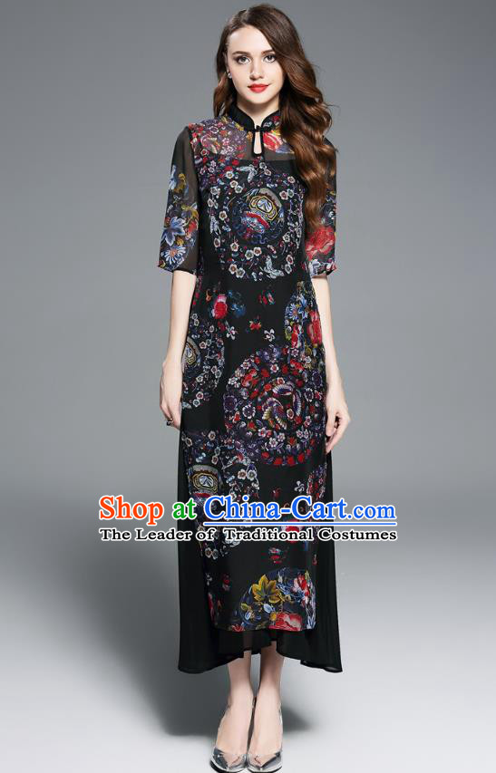 Asian Chinese Oriental Costumes Classical Printing Cheongsam, Traditional China National Chirpaur Tang Suit Qipao Dress for Women