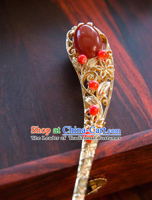 Aisan Chinese Handmade Classical Hanfu Jewelry Accessories Red Hair Clip, China Xiuhe Suit Hairpins Wedding Headwear for Women