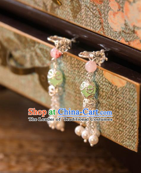 Chinese Handmade Classical Jewelry Accessories Tassel Earrings, China Xiuhe Suit Green Bead Tassel Eardrop for Women