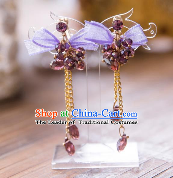 Top Grade Handmade Classical Jewelry Accessories, Baroque Style Princess Purple Crystal Tassel Earrings Headwear for Women
