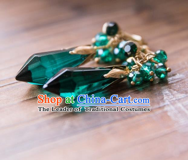 Top Grade Handmade Classical Hair Accessories Baroque Tassel Earrings, Princess Green Crystal Eardrop for Women