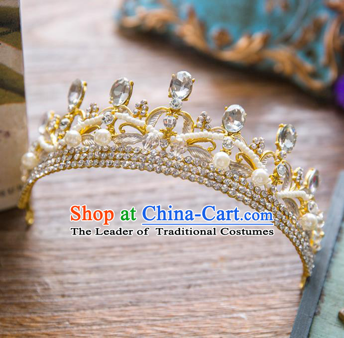 Top Grade Handmade Classical Hair Accessories Baroque Style Princess Crystal Royal Crown Pearls Hair Clasp Headwear for Women