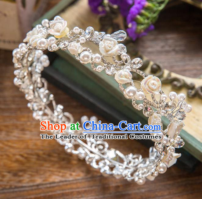 Top Grade Handmade Classical Hair Accessories, Baroque Style Princess Crystal Pearls Royal Crown Round Hair Clasp Headwear for Women
