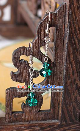 Chinese Handmade Classical Accessories Hanfu Green Crystal Tassel Earrings, China Xiuhe Suit Wedding Eardrop for Women