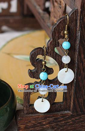 Chinese Handmade Classical Accessories Hanfu Earrings, China Xiuhe Suit Wedding Shell Tassel Eardrop for Women