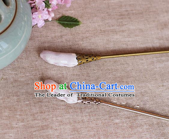 Chinese Handmade Classical Accessories Pink Ceramics Hairpin, China Hanfu Hair Clip for Women