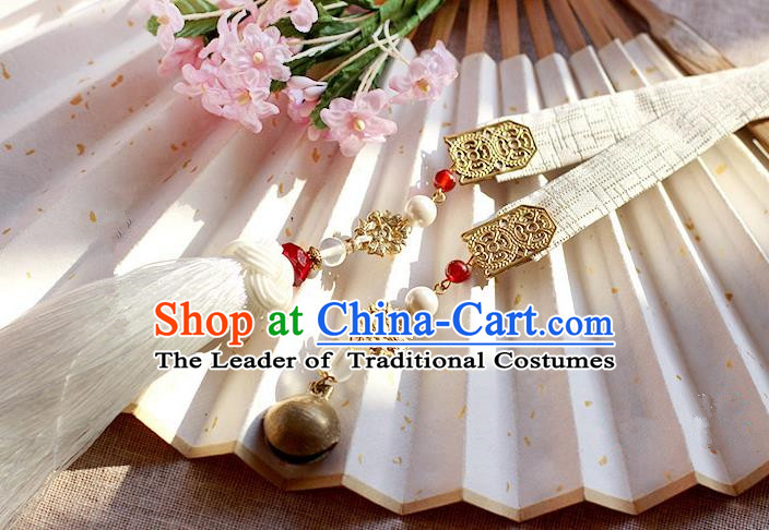 Chinese Handmade Classical Accessories Hanfu White Silk Belt, China Ancient Hanfu Tassel Waistband for Women