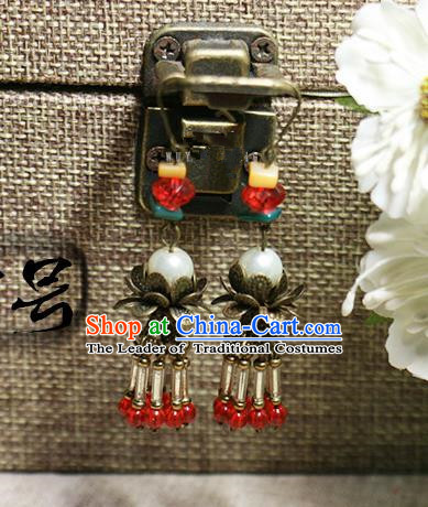 Chinese Handmade Classical Accessories Hanfu Red Beads Earrings, China Xiuhe Suit Tassel Eardrop for Women