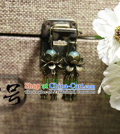 Chinese Handmade Classical Accessories Hanfu Green Beads Earrings, China Xiuhe Suit Tassel Eardrop for Women