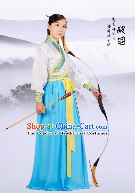 Traditional Ancient Chinese Ming Dynasty Swordswoman Costume, Chinese Hanfu Young Lady Embroidered Dress for Women