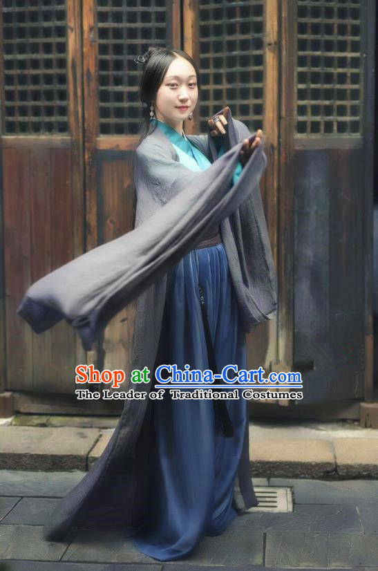 Traditional Ancient Chinese Jin Dynasty Swordswoman Costume, China Elegant Hanfu Princess Embroidery Clothing Complete Set