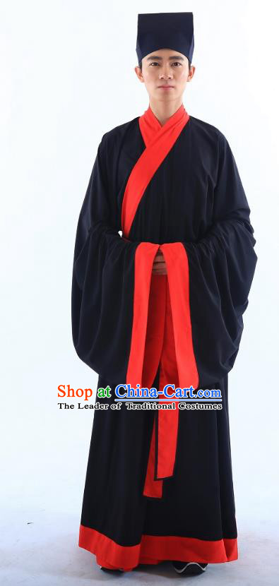 Traditional Asian China Ming Dynasty Costume Chinese Ancient Hanfu Officer Black Long Robe for Men