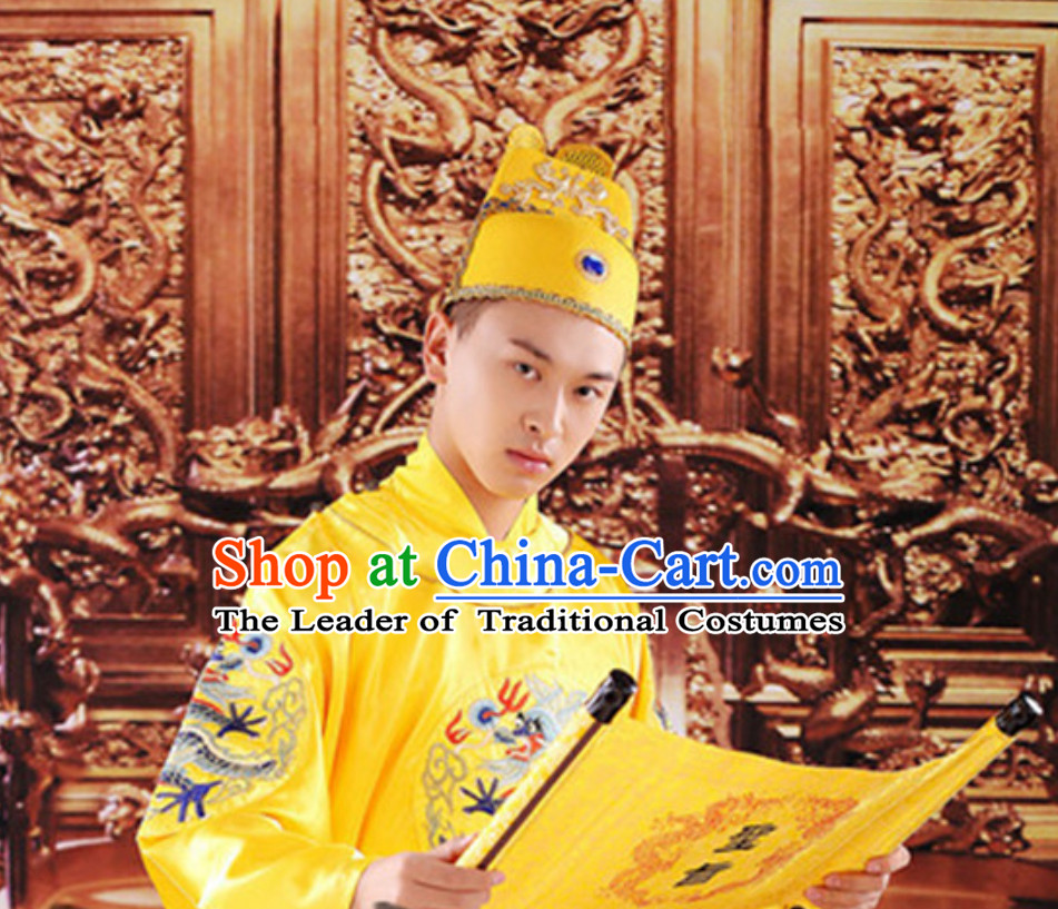 Ancient Chinese Tang Dynasty Emperor and Hat Clothing Complete Set for Men